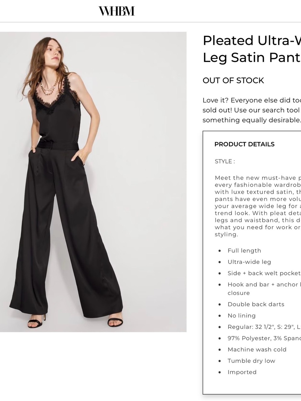 Women’s White House Black Market Black Satin Ultra Wide-Leg Pants Size 14Tall
